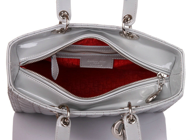 replica jumbo lady dior patent leather bag 6322 grey with silver - Click Image to Close